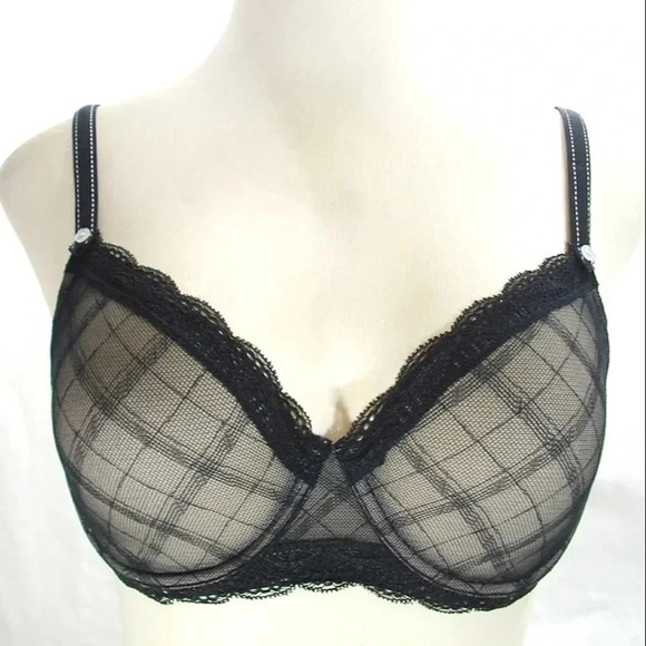 36B Jezebel 10027 Marni Diamond Mesh Unlined Bra Black NWT - Picture 1 of 9